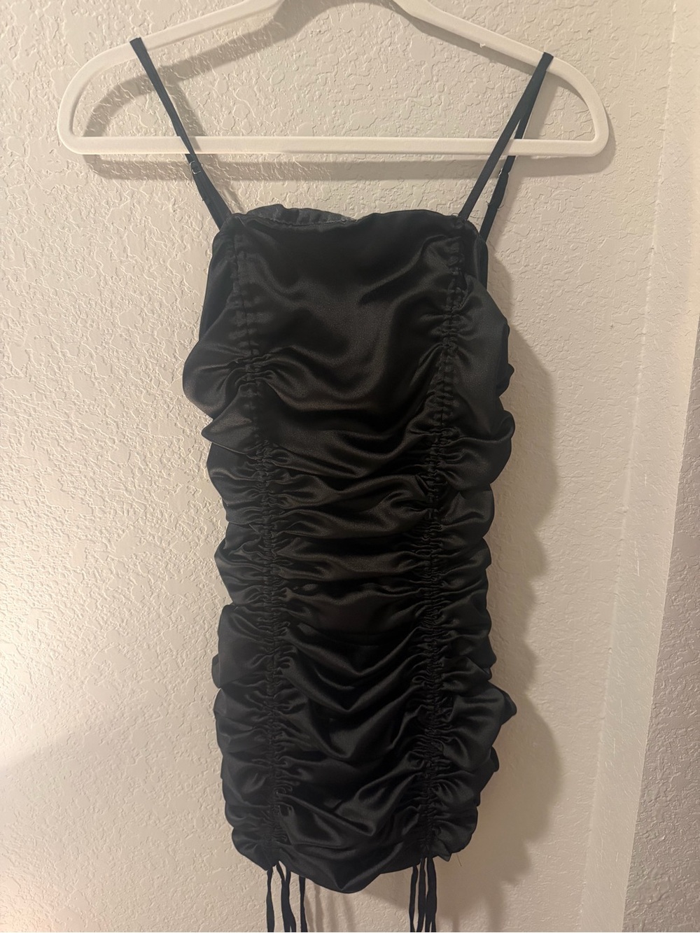 Forever 21 Black Satin Ruched Slip Dress